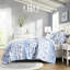 Literie en microfibre à rayures florales simple / simple TG, fermeture à boutons, lavable à la machine, 2 taies décoratives incluses avec rayures bleues,-125444961-125444957