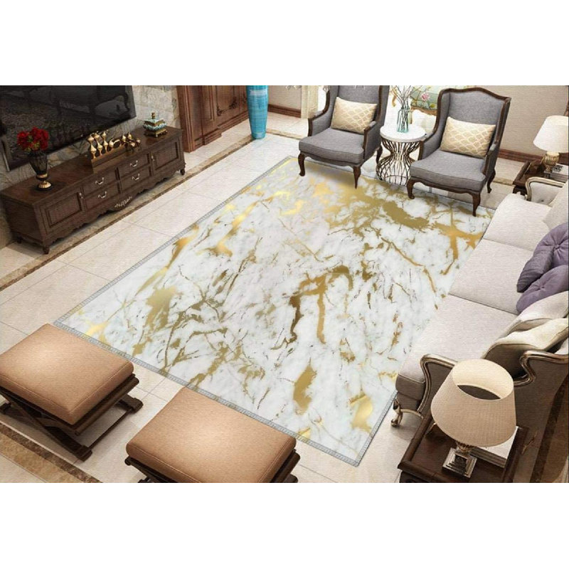 Rectangle Illa Abstract Machine Made Power Loom Rectangle 4' x 5'3" Polyester Indoor / Outdoor Area Rug in Gold Marble