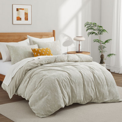 Breathable Linen-Blend Duvet Cover Set, Machine Washable Cotton Linen Blend Fabric