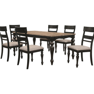 7 repas avec finition anthracite anthracite, table rectangulaire, chaises à échelle, 6 sièges, fabrication en bois franc pour la pièce traditionnelle avec pieds brossés bruns, sièges à l'extérieur (le cas échéant)
