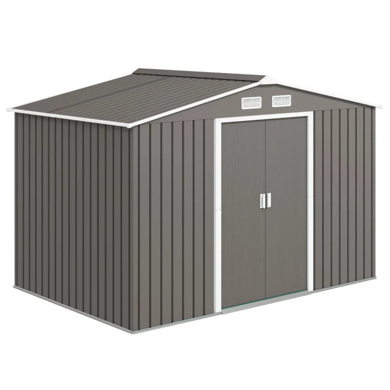Grande remise à outils de garage en acier, conception moderne, rangement extérieur idéal