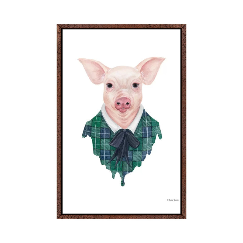 Pig In Plaid by Rachel Nieman - Floater Frame Gallery-Wrapped Canvas Giclée on Canvas, 66.04 cm H x 45.72 cm W, Brown