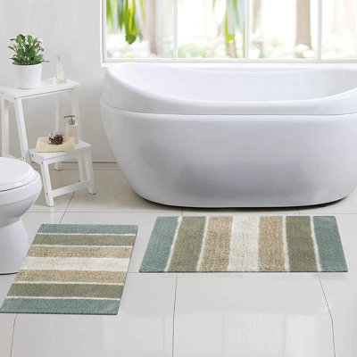 Ensemble de 2 tapis de bain à rayures antidérapants 100% coton Cervantes