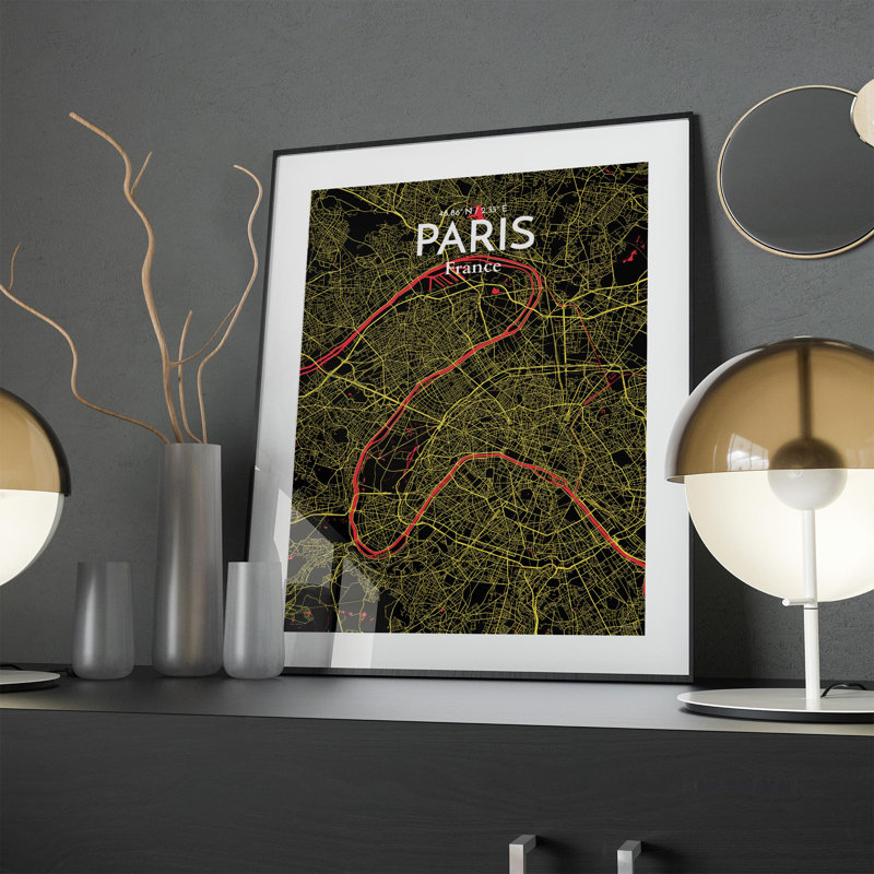 Paris City Map In Contrast - No Frame Print, 24cm H x 18cm W x 0.05cm D