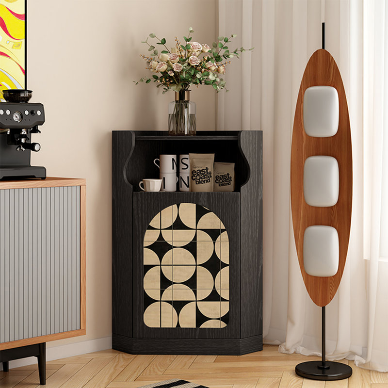 32.28"Black geometric solid wood corner triangular storage cabinet