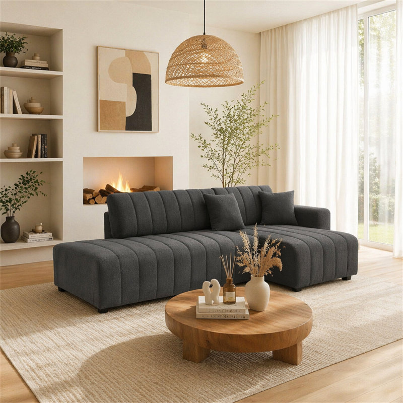 Wool Right Facing Sectional Sofa With Chaise