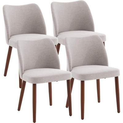 Upholstered Dining Chair with Wood Legs, Wing Backrest, Wooden Kitchen Chair with Thick Cushions