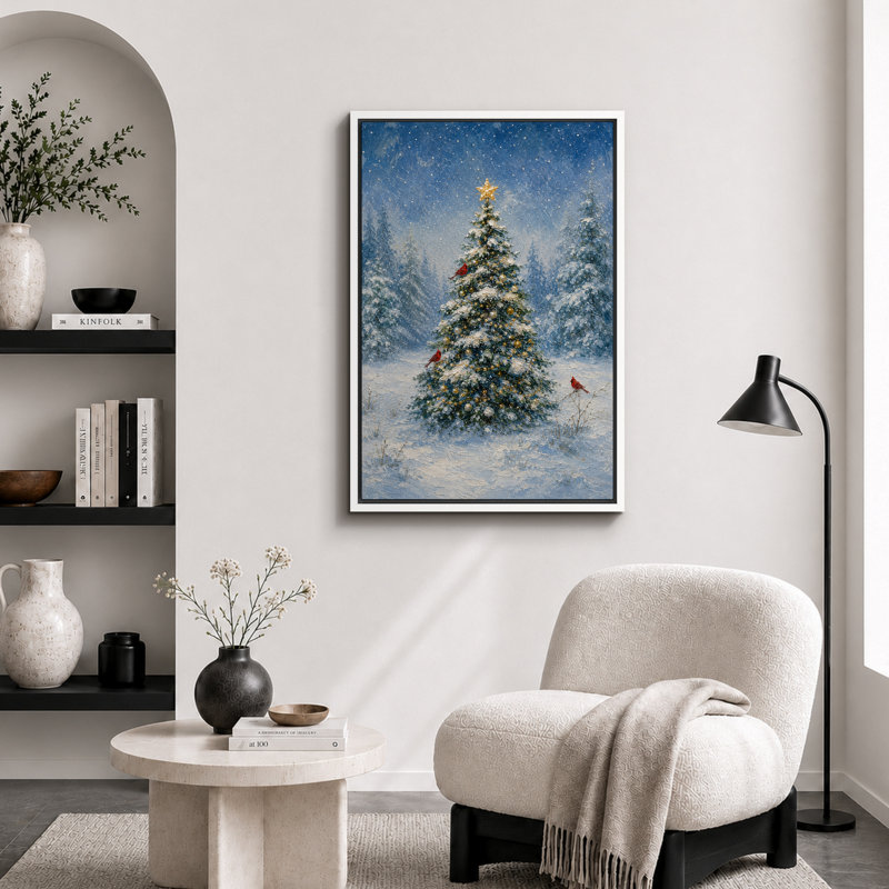 «Snowy Forest Christmas Tree», art de chambre à coucher, impression sur toile encadrée, H 36 po x l 24 po x P 1,5 po