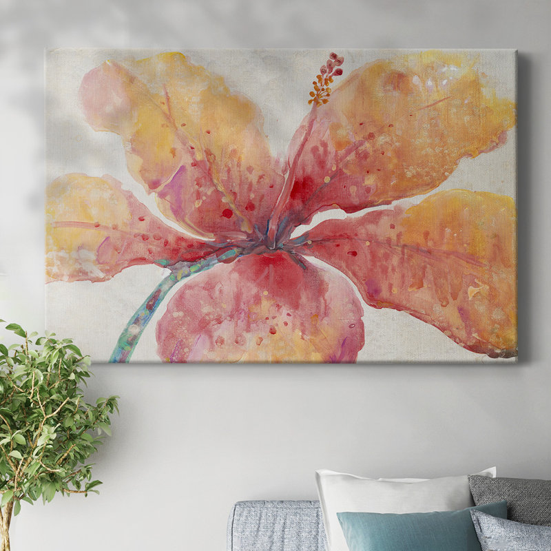 Hibiscus en fleurs sur toile tendue, H 12 po x l 18 po
