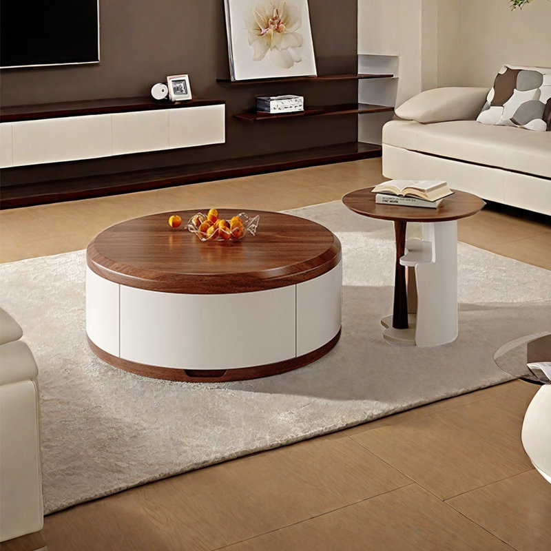 Ancient style round coffee table living room, 11.8" H x 35.4" W x 35.4" D	