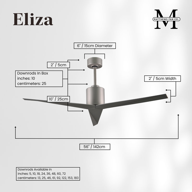 Eliza Outdoor Downrod Ceiling Fan, Brushed Nickel, Brushed Nickel