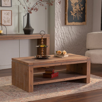 Table basse 47,24 "rustique à 2 niveaux en bois massif