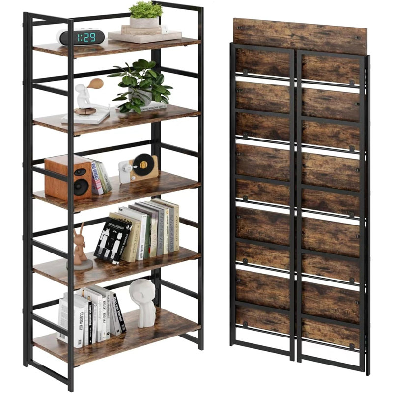 Étagère pliante vintage - aucun assemblage requis, Brun