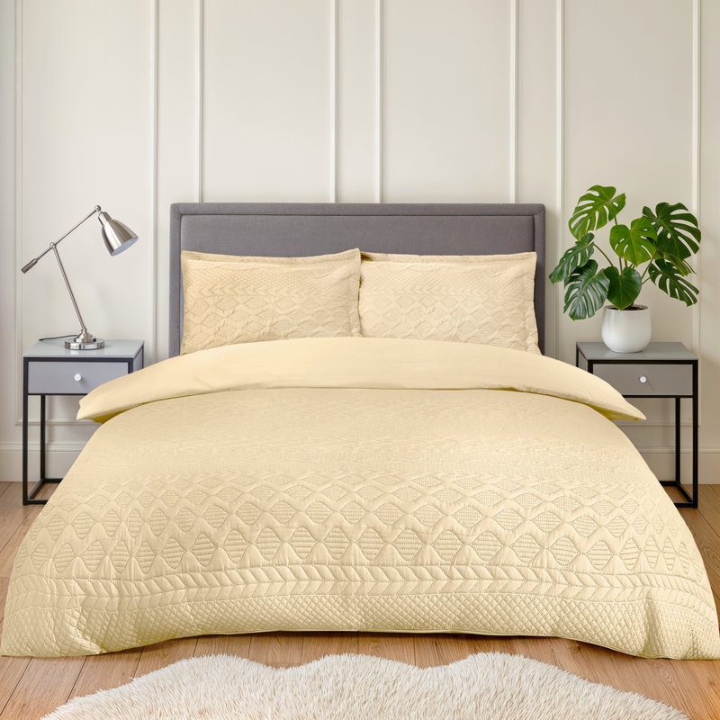 Aran - Elegant Quilted Duvet Set Polyester Geometric Duvet Cover Set with Pillowcases, Double Duvet Cover Set + 2 Pillowcases