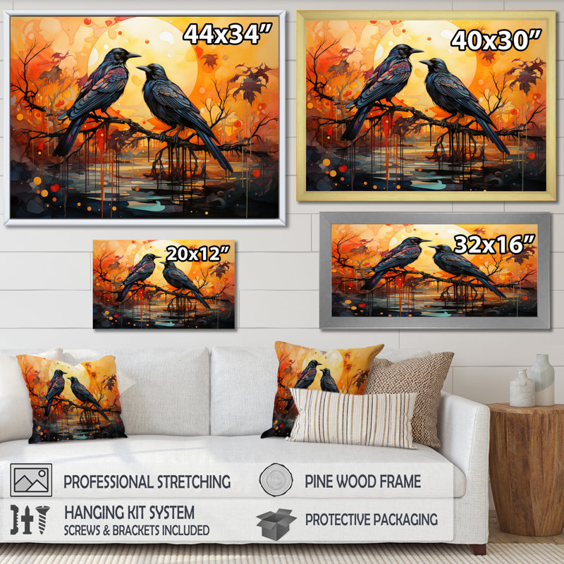 Crow Regal Renaissance II sur impression sur toile, H 34 po x l 44 po x P 1,5 po, Cadre simple blanc