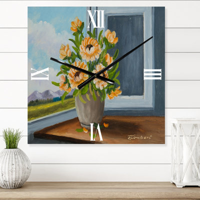Horloge murale Nature morte avec des fleurs à la fenêtre
