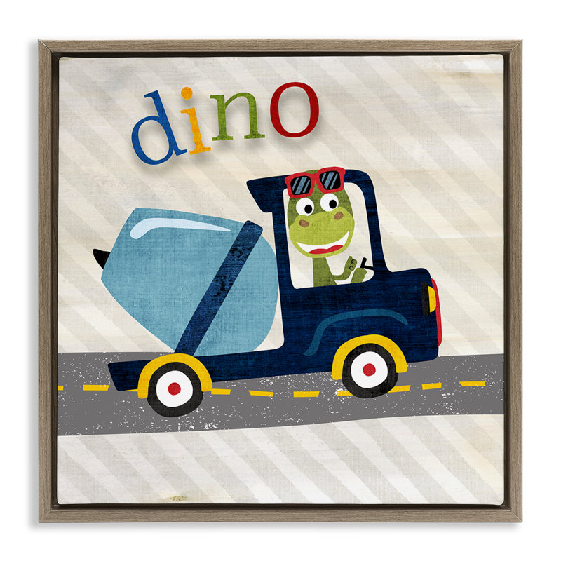 Dino dans un camion de construction, H 18 po x l 18 po, Cadre flottant orme Montalcino