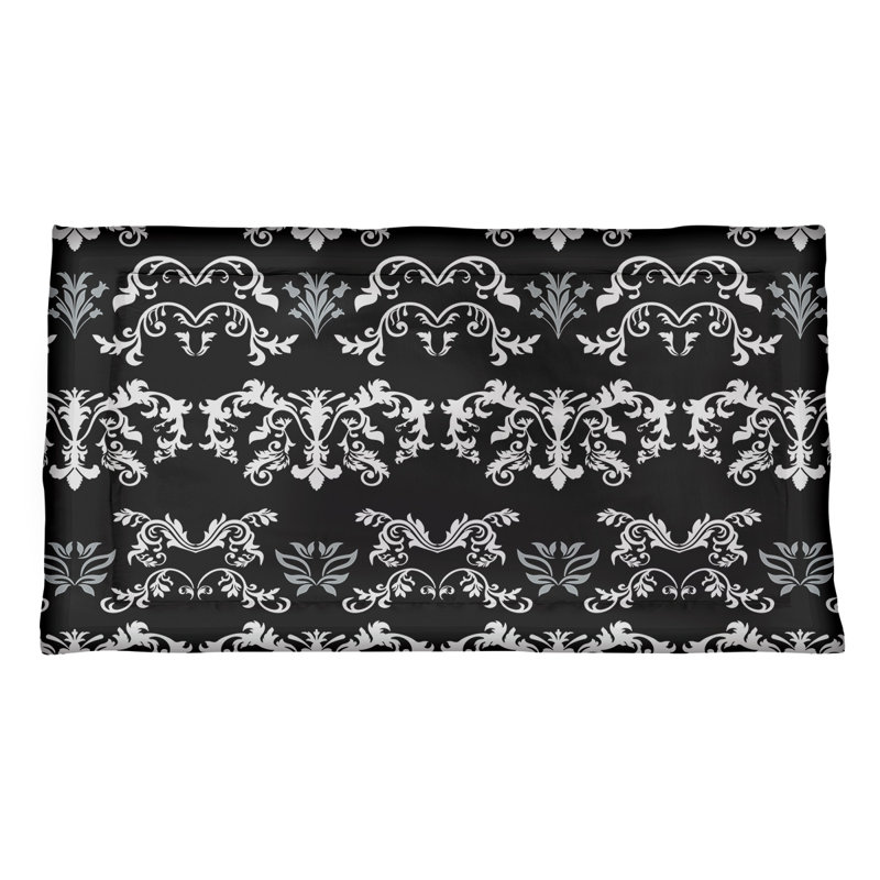 Football Baroque Pattern Pillow Sham, Standard, Microfiber, Black/White/Silver