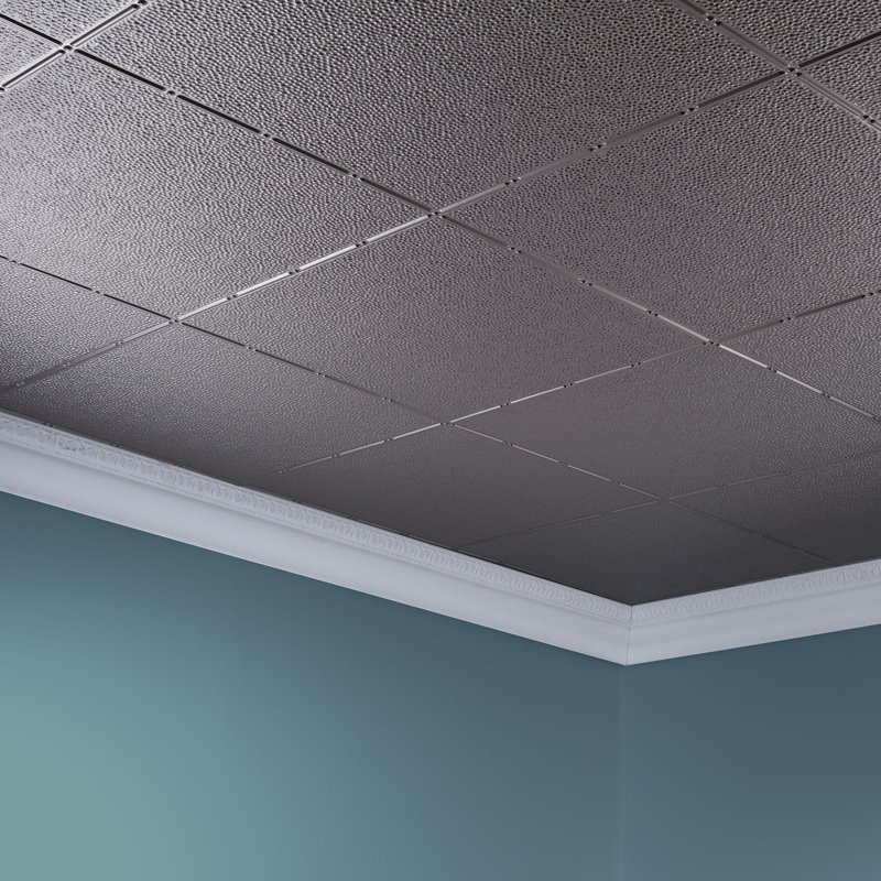 24.38'' L x 48.38'' W Textured Vinyl Glue Up Ceiling Tile In Brushed Aluminum, Brushed Nickel