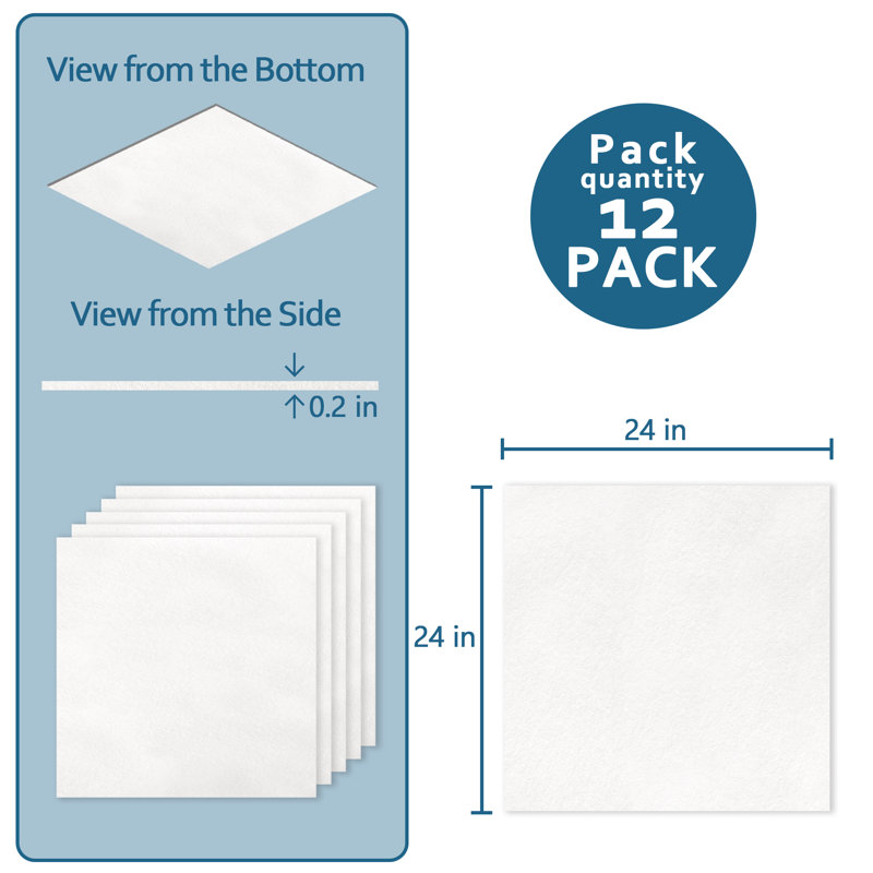 2 ft. x 2 ft. PET Acoustic Drop Ceiling Tile, White Waterproof Ceiling Panel