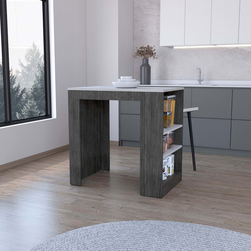 Ibiza Marble Counter Height Kitchen Island with Smoke Oak Base