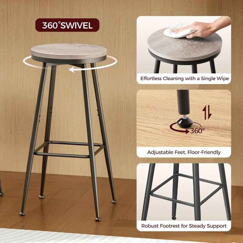 Swivel Bar Stools With Footrest For Kitchen Islands, Effortless 360° Rotation And Retro Design For Enhanced Comfort And Style