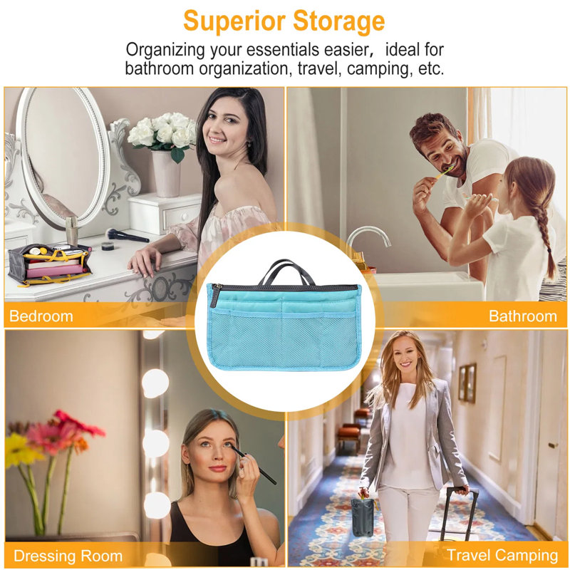Compact Size Handbag Organiser – Multiple Pockets & Portable Design – Durable Thick Material – For Travel/everyday Bags, Blue