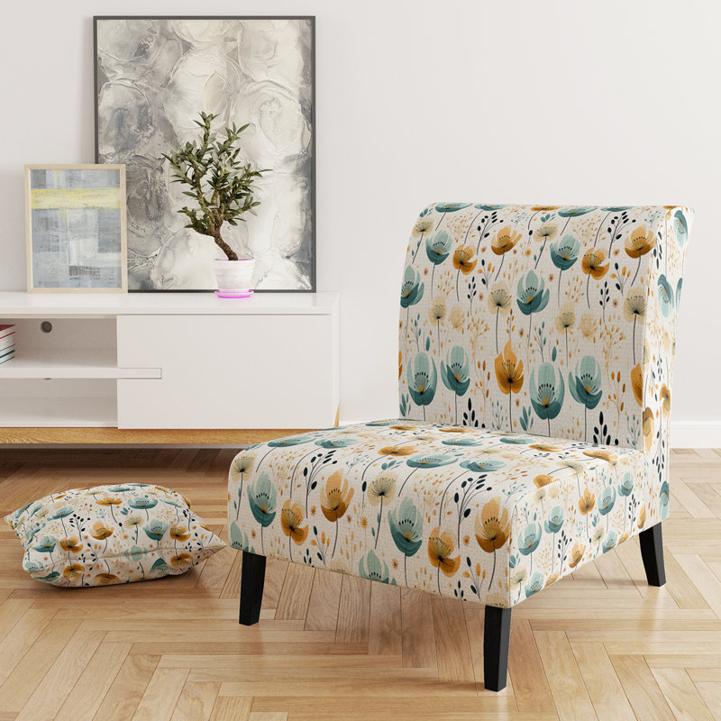 Minimaliste vert et jaune à motif floral Botanics - Fauteuil de chambre rembourré de style campagnard, fauteuil d'appoint floral rustique