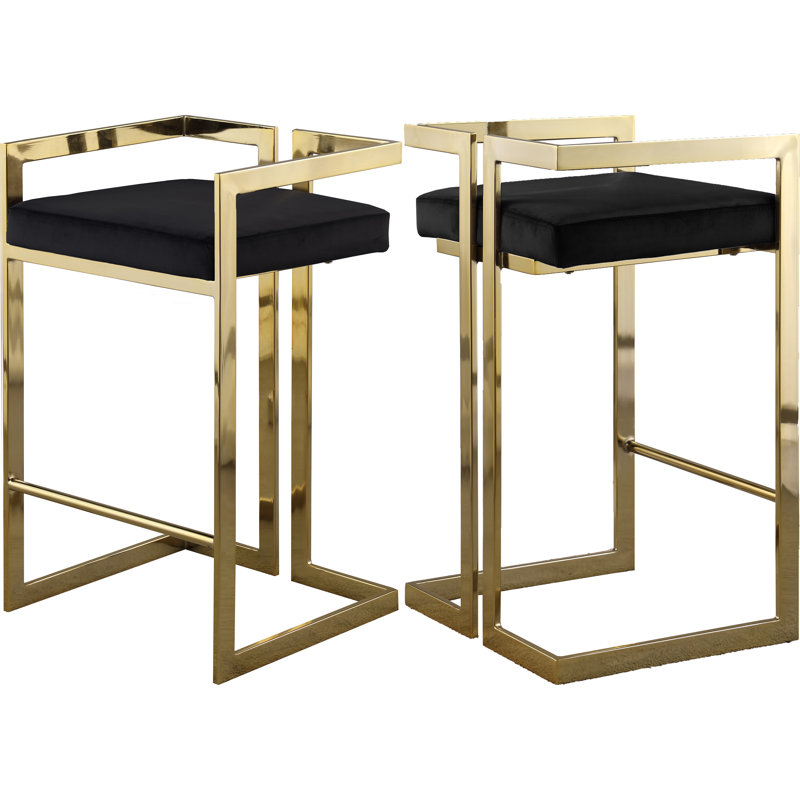 Tabouret de comptoir 27 po Isam, Velours noir, Or