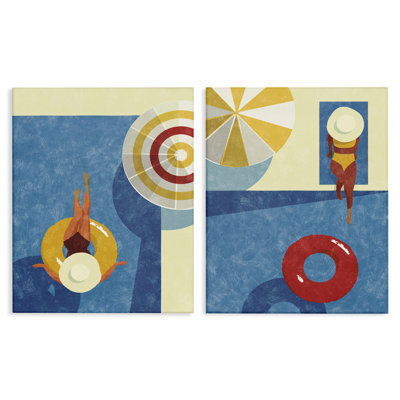 Ensemble de 2 reproductions d'art sur toile, "Relaxing femelle" près de la piscine par Victoria Barnes