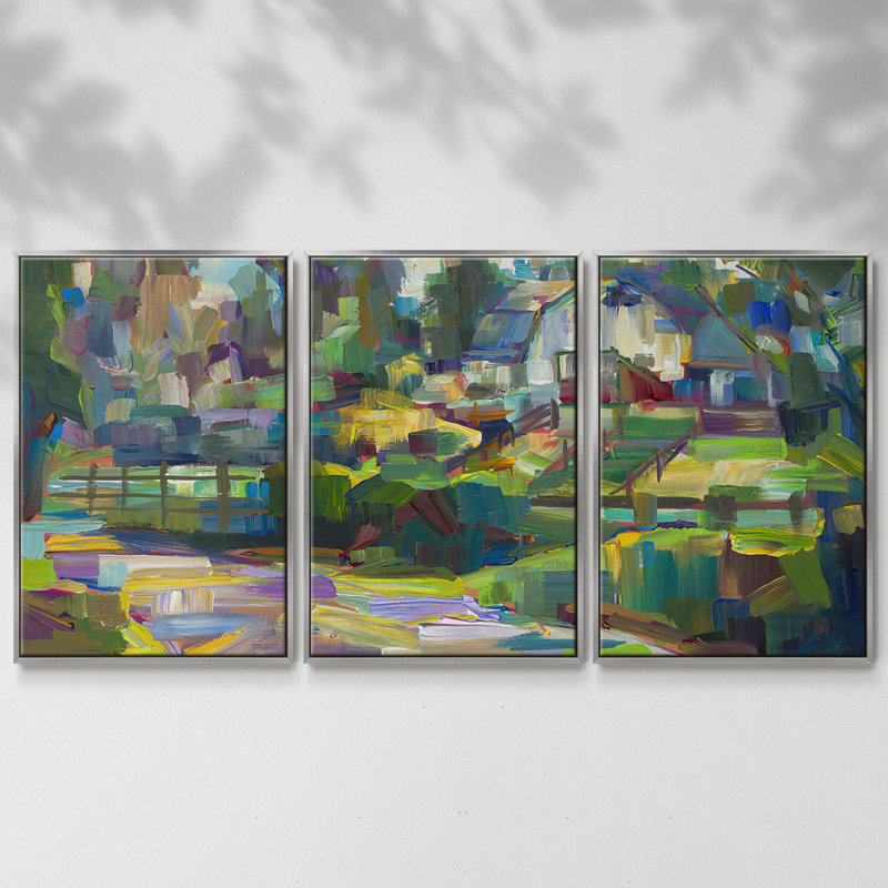 " White Barn " 3 - Pieces, 36" H x 75" W x 2" D, Silver Framed