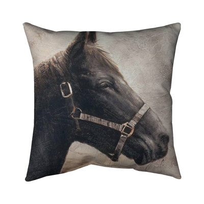 Gallopin the brown horse - 16"x16" Outdoors Throw pillow - Spun poly - Print on demand