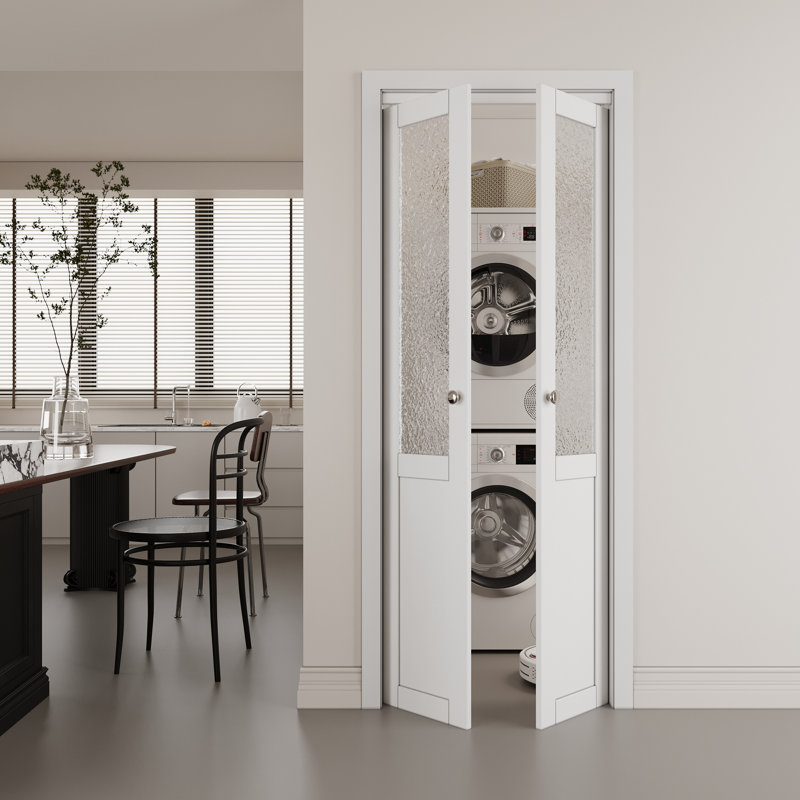 Tempered Wavy Glass and Manufactured Wood Pivot Doors with Hardware Kit, 30" x 80"