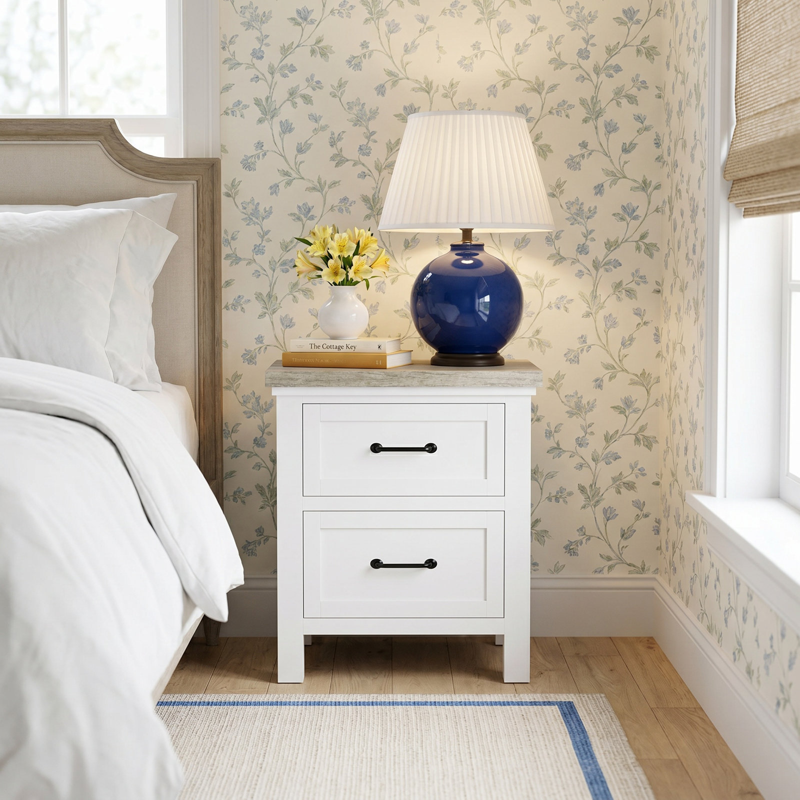 Kenya 2 - Drawer Nightstand, White/Gray