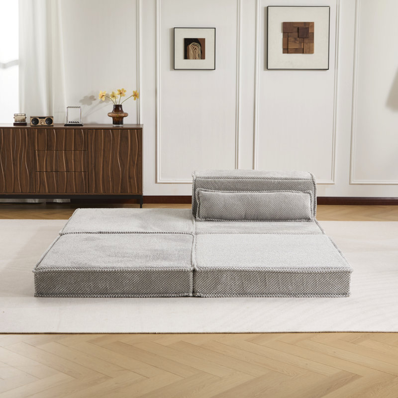 Canapé à compression, canapé-lit convertible au sol, canapé modulaire sans os Diy, aucun assemblage requis, tissu polaire circulaire, siège simple surdimensionné avec 1 coussin et 1 repose-pieds