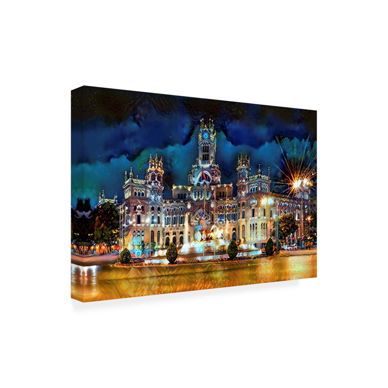 Madrid, Espagne Cibeles Palace - peinture sur toile tendue, H 12 po x l 19 po x P 2 po