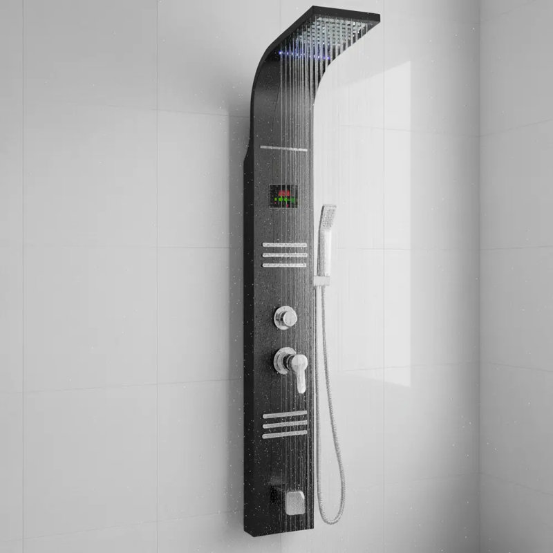 Panneau de douche de luxe avec moniteur d'eau et écran à DEL - noir, Noir mat