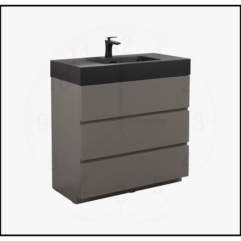 Meuble-lavabo de salle de bain avec lavabo, rangement et design moderne, Gris, 36"