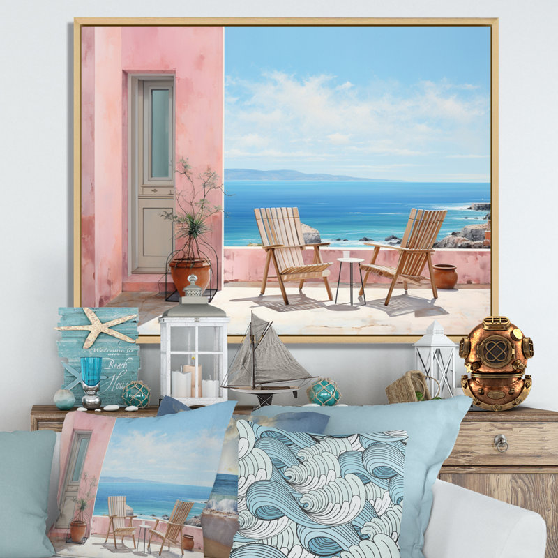 Impression sur toile encadrée «Coastalminimalisme Coastal Elegance Pointillism II», 12" H x 20" W, Cadre naturel flottant