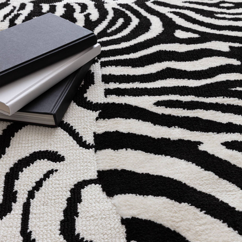 Alaisdair Zebra Animal Print Black White Rug, Rectangle 160 x 230 cm