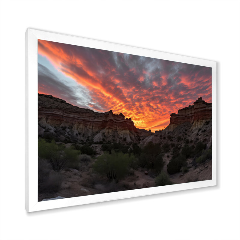 Fiery Canyon Sunset II - Arizona Canvas Wall Art, 34" H x 44" W x 1.5" D, White Picture Framed