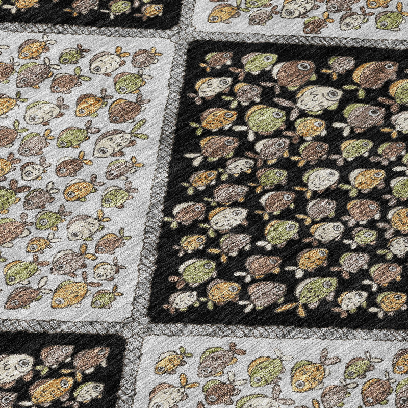 Machine Washable Indoor/Outdoor Chantille ACN2579 Kids Rug, 1'8" x 2'6", Black
