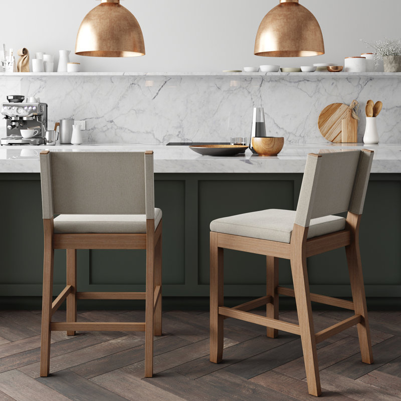 Tabouret tapissé, Lin naturel, Tabouret de comptoir (siège d'une hauteur de 24 p, 2