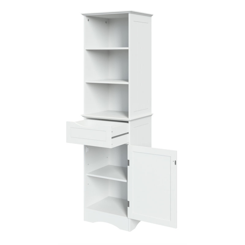 RiverRidge Ashland Tall Bathroom Storage Linen Cabinet and Organizer with Drawer and Shelves, White