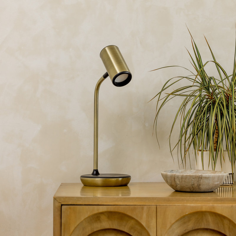 Ezra Antique Brass Adjustable LED Desk Lamp with Wireless Charging Pad