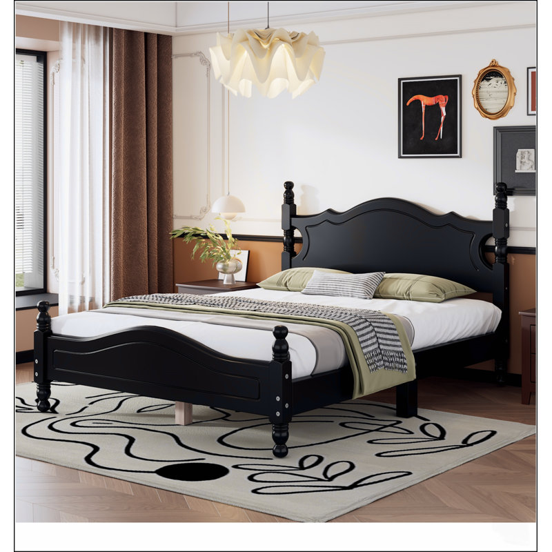 Cadre de lit plateforme en bois de style rétro avec sommier à lattes en bois durable et design classique pour un sommeil confortable