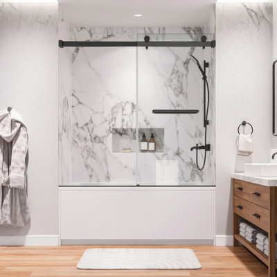 56-60.in W X 60.in H Double Sliding Frameless Soft-close Tub Door With Premium (8mm)thick Tampered Glass
