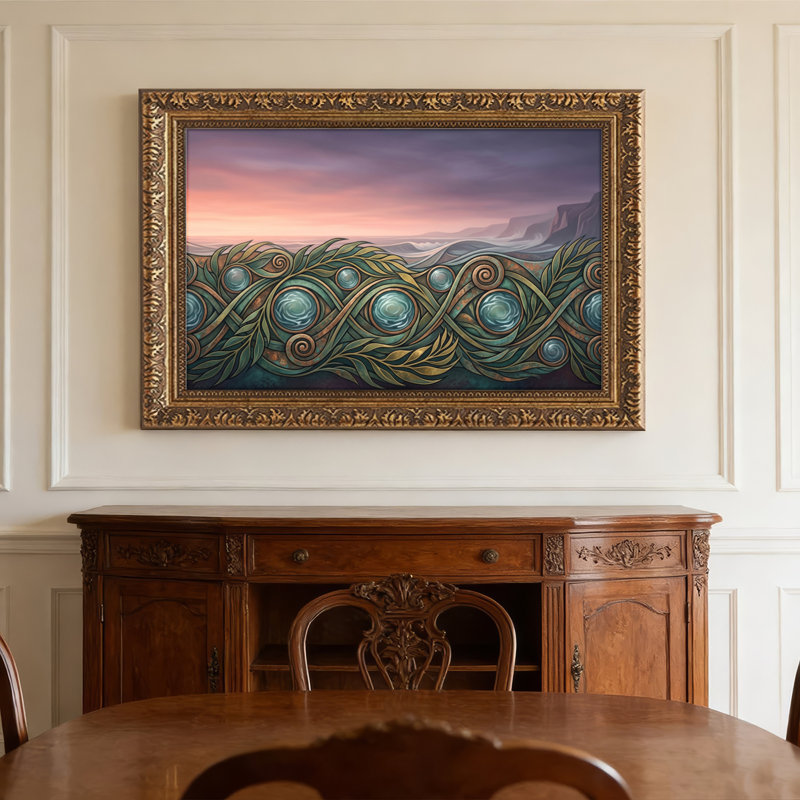 Art mural en toile noyer doré encadré pour salon, chambre à coucher, bureau ou vestibule - décoration murale décorative avec vagues de l'océan