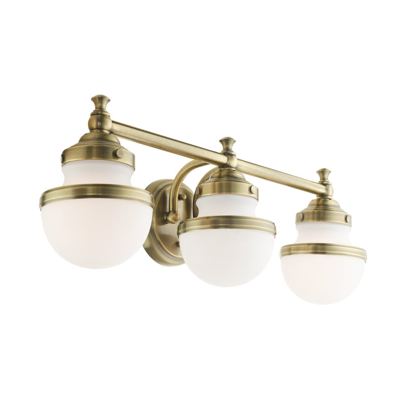 Éclairage pour meuble-lavabo à intensité variable Aseret, H 8,25 po x l 24 po x P 7,25 po, Laiton antique, 3 Lights