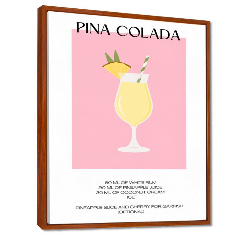 Pina Colada Cocktail Party - Décoration murale cocktails, Cadre flottant brun, H 44 po x l 34 po